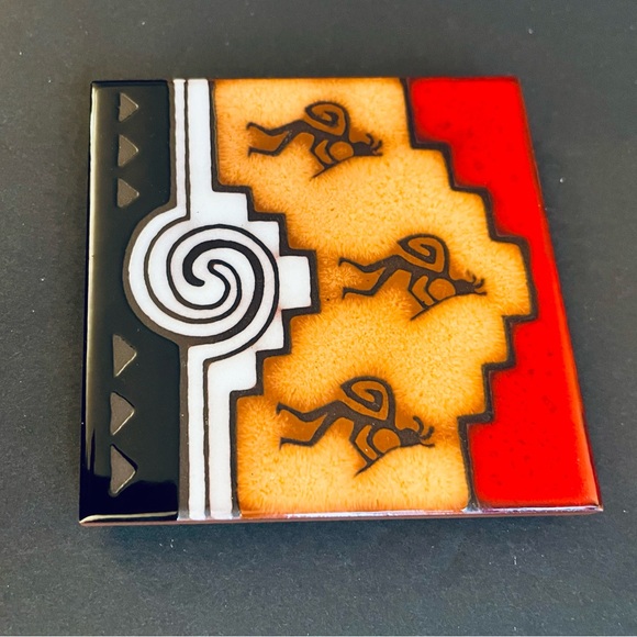 Kokopelli Masterworks Pottery Art Tile 4” Southwest Native American USA - Picture 6 of 10